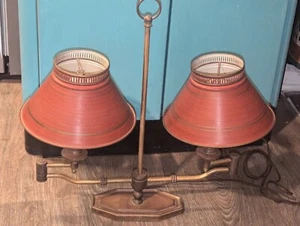 Wunderschöne Vintage antike dunkelrote Doppel Bouillotte Stil Tischlampe - Bild 1 von 16