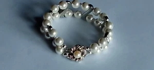 Bracciale perle di Majorca mm08 doppio filo con chiusura susta a cassetta strass - Picture 1 of 13
