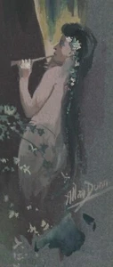 Unique art deco signed sketch circa 1915 of naked nymph on narrow black paper - Picture 1 of 3