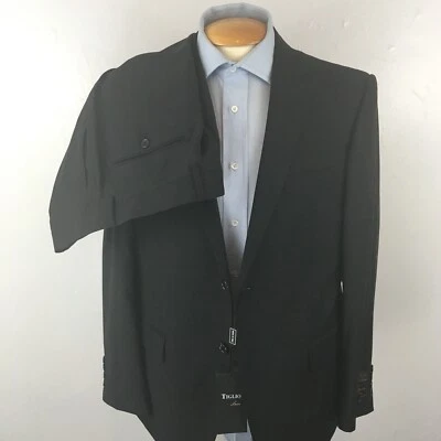 tiglio 2 piece mens suit solid black 42s nwt wool italy new jacket pants ea0170 - Image 1 of 4