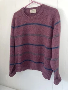 Vintage Lord Jeff 100% Shetland Wool Purple Stripe Sweater Men’s XL USA Made - Picture 1 of 6