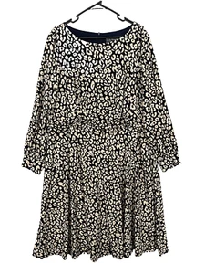 Jessica Howard Dress Plus Size 18W Navy Beige Animal Print Long Sleeve Jersey - Picture 1 of 8