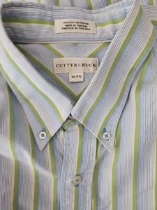 Cutter and Buck XL Men’s Button Down Blue White Green Striped Dress Shirt - Picture 1 of 3