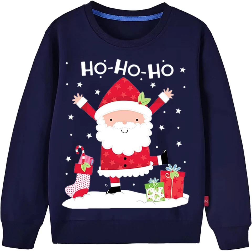 Kids Christmas Jumpers 1-7 Years Boys Girls Xmas Sweatshirts Jumper Toddler Sant - Immagine 1 di 4