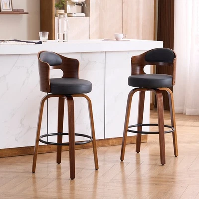 Juego de 2 taburetes de bar de altura de mostrador de sillas giratorias, tapizados en cuero sintético Foto 1 de 4