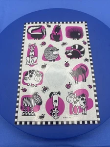 Vtg American Greetings Stickers Animals Hot Pink Black White Skunk Cat Dog Sheep - Picture 1 of 4
