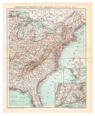 New York  Connecticut  New Jersey  United States  ORIGINAL MAP 1892 Appalachia - Image 1 of 4