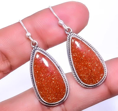 Pendiente Bali de plata de ley 925 con piedra solar dorada 1,56" A8 Foto 1 de 4