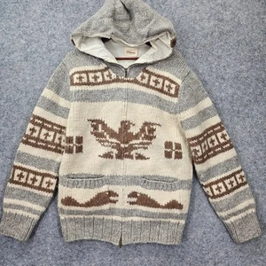 Peruanische Wolljacke Herren L Hoodie Cowichan Western Azteken schwerer Strick BOLIVARES - Bild 1 von 15
