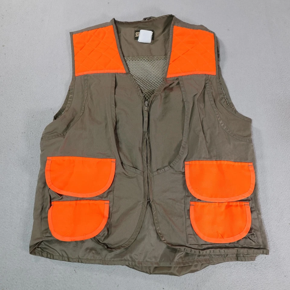 Vintage SafTBak Hunting Vest Mens Large Khaki Blaze Orange Mesh Gamebag Outdoor - Image 1 of 4