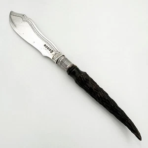 VICTORIAN BUTTER SPREADER SILVER PLATE HORN HANDLE 19TH CENTURY - Picture 1 of 3