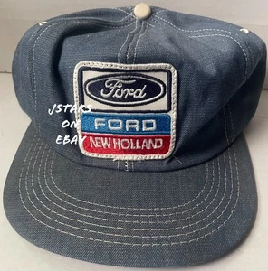 1970s 1980s FORD NEW HOLLAND TRACTOR DENIM TRUCKER BASEBALL CAP HAT VINTAGE NEW - Picture 1 of 7