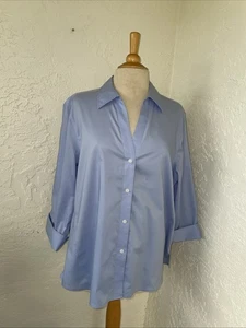 FOXCROFT Non Iron Stretch XXL Blue 3/4 Sleeve Shirt. - Picture 1 of 6