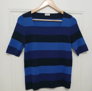 Akris Punto womens small fine merino wool square neck blue top stretch knit - Picture 1 of 6