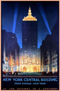 NEW YORK CENTRAL BUILDING PARK AVENUE TRAIN STATION TRAVEL VINTAGE POSTER REPRO - Picture 1 of 3