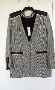 RIVER ISLAND BLACK ECRU STRUCTURED HERRINGBONE LONGLINE JACKET SIZE UK 12 EU 38 - Picture 1 of 11