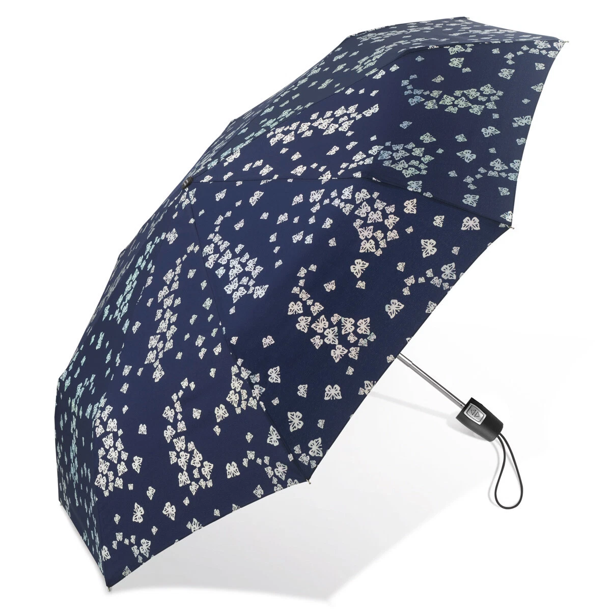 Pierre Cardin Regenschirm Taschenschirm Mit Vollautomatik Schwarz Mit Weissen Akzenten Und Knopfverschluss