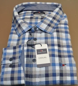 Jupiter Casual Camisa Manga Larga Regular Fit Franela Ligera Azul Cuadros - Imagen 1 de 4