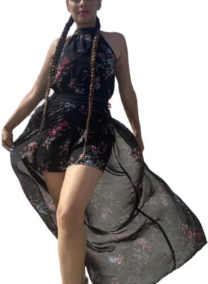 Bebop Women's  Romper Jumper Size small Black/Floral dress long shorts cute - Image 1 of 4