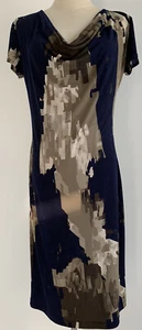 LEINA BROUGHTON Women's Dress Size 10 navy & brown print stretch - Picture 1 of 4