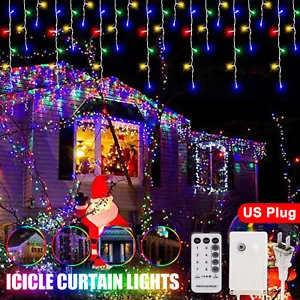 Connectable 13FT 96 LEDs Fairy String Lights Icicle Curtain Outdoor Xmas Decor - Picture 1 of 14
