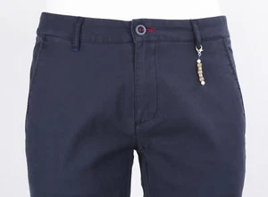 PANTALONE MARKUP IN COTONE LEGGERO A RILEVO DIAGONALE STRETCH BLU NOTTE CON ZIP - Foto 1 di 7
