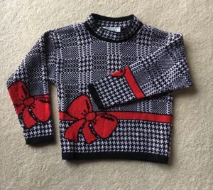 Vtg. Girls Knit Sweater Jet Set Black/Red Bow Size Med 6 - Picture 1 of 6