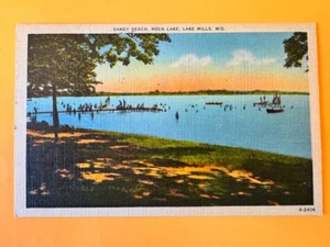 Cartolina: Sandy Beach, Rock Lake, Lake Mills, WI lino, spedita 1940 - Foto 1 di 2