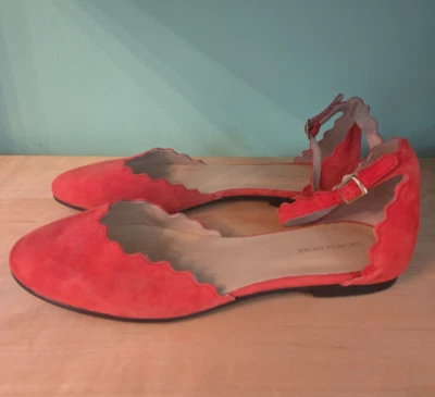 Saks Fifth Avenue Scalloped Suede Flats Size 8.5 NWT Coral Made in Spain $150.00 - Image 1 of 4