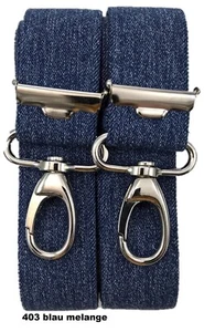 No.7  sehr starke breite blau-melangefarbene Hosenträger mit 4 Karabinerhaken, - Bild 1 von 34