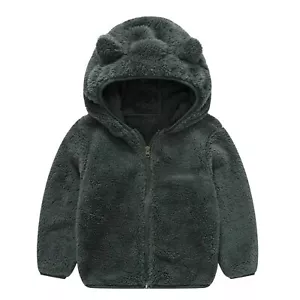 Toddler Boys Girls Hooded Jacket Baby Fleece Hoodie Winter Warm Solid Color C... - Picture 1 of 6