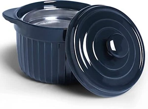 Ceramic Bacon Grease Container Keeper with Strainer, Frying Oil Storage Can, Nav - Picture 1 of 8