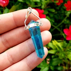 Colgante de punto de piedras preciosas curativas cristal oscilante natural cuarzo aura aguamarina azul -1 pieza - Imagen 1 de 5
