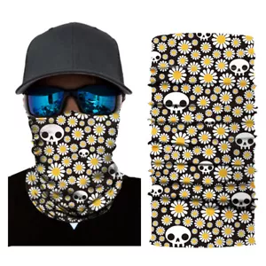 sciarpa bandana tubolare scaldacollo foulard microfibra nera margherite teschi - Foto 1 di 10