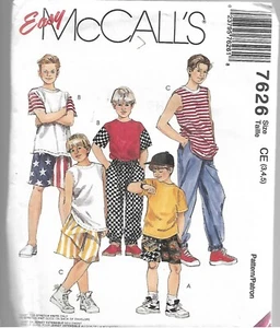 Easy McCall's Pattern #7626-Boys T-Shirt-Pull On Pants & Shorts Sizes 3-4-5 - Picture 1 of 1