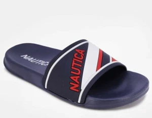 NAUTICA GEPRÄGTE GESTREIFTE LOGO SLIDE SANDALE NEU NAUTICA HANI - ROT WEISS BLAU - Bild 1 von 6