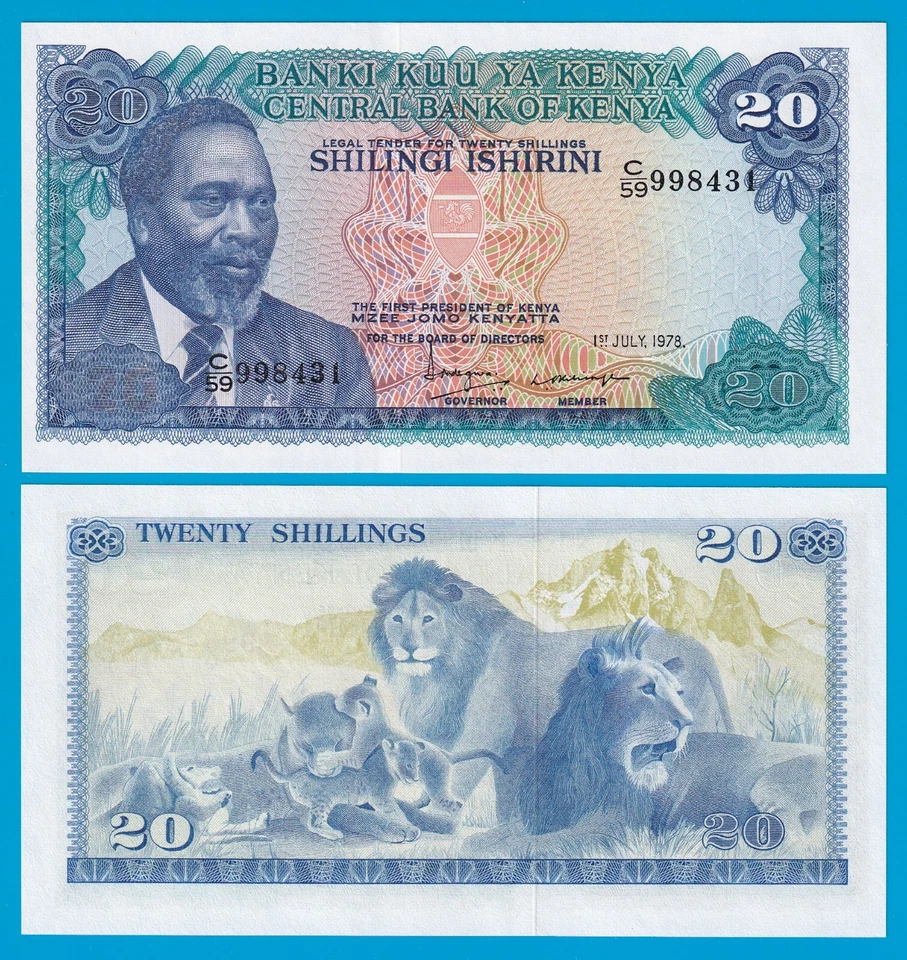 Kenya 20 Shilingi 1978 P 17 UNC Lions and Cubs - Image 1 of 1