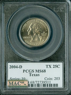 2004 D TEXAS STATE FLAG QUARTER PCGS MS68 PQ 2ND FINEST MAC SPOTLESS . - Image 1 of 4
