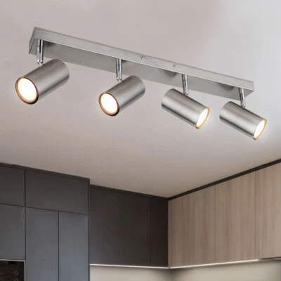Plafoniera Binario Faretti Spot Lampada Regolabile Argento 4-Flammig GU10 - Immagine 1 di 4