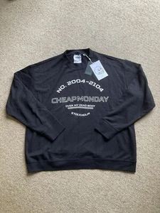Cheap Monday Mens XL Oversize Black Graphic Sweatshirt with Logos New - Picture 1 of 8