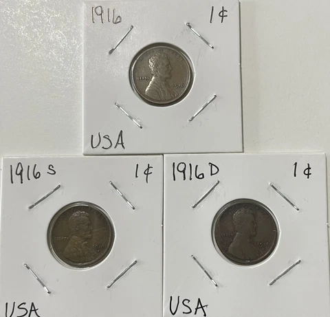 1916 P, D, & S UNITED STATES ~ Lincoln Wheat Cents ~ High Grades! Cover