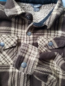 Eddie Bauer Boy's Snap Button Fleece Sherpa Lined Shirt Jacket Brown Plaid 6/7 - Picture 1 of 6