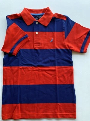 Nautica Youth Boys Medium 10/12 Red Blue Polo Jersey Knit Pullover Striped NWT - Image 1 of 3