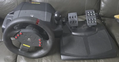 Logitech MOMO Racing Wheel Force Feedback USB Wheel And Pedals  Ships Fast WORKS - Image 1 of 4