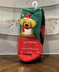 Wondershop At Target Toddlers GRIP Soft Crew Socks Santa Dog Red GRN 2 Pack 6-9 - Picture 1 of 4