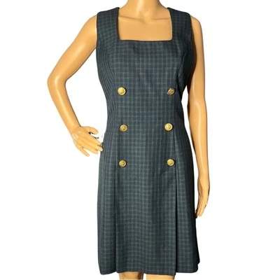 Vintage 90s  Green Plaid Bibliophile Aesthetic  Mini Dress Sleeveless - Image 1 of 4