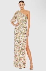 Mac Duggal A5567 Sz 10 Beige Floral Embellished One Shoulder Long Gown $398 - Picture 1 of 5