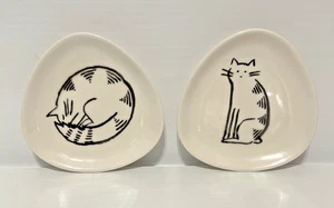 Creative Co Op Trinket Dish Set Of 2 Black And White Tabby Cat Jewelry Tray - Picture 1 of 8