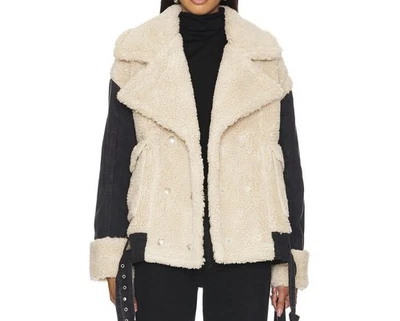 Blank NYC Marfil Negro Imitación Piel Chaqueta Denim M Doble Pecho Cinturón Dobladillo Nuevo con Etiquetas Foto 1 de 4