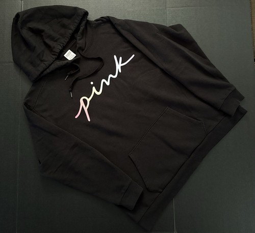 UNDERCOVER Felpa con cappuccio Victorias Secret rosa donna L nera ombreggiata arcobaleno scritta logo